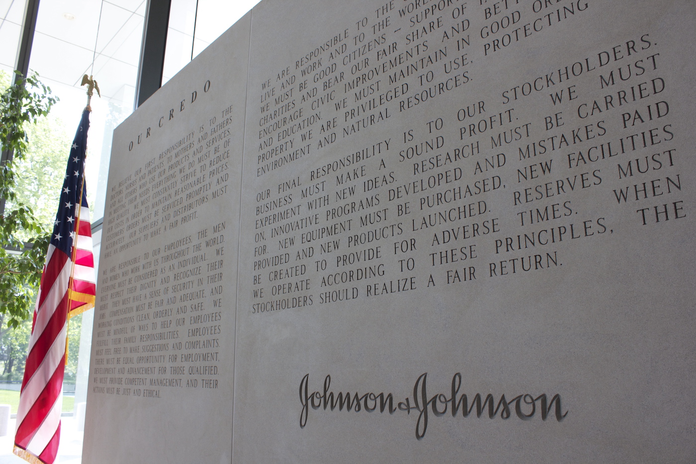 Johnson & Johnson's Our Credo at the company's headquarters in New Brunswick, NJ