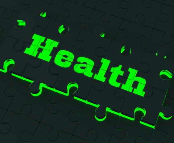 Health Puzzle Shows Healthy Medical Care And Wellbeing