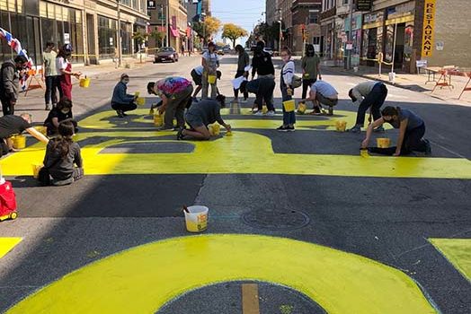 Voting is Power: Black and Brown Lives Matter street mural by Voces de la Frontera in Milwaukee