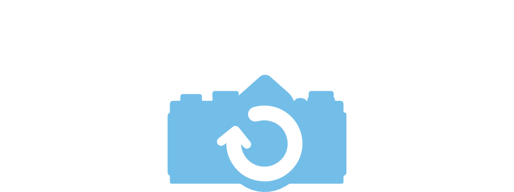 White and blue logo for Kamerastore on a transparent background.