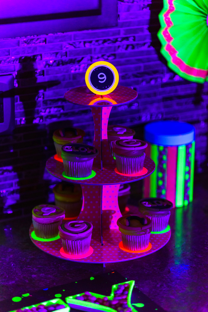 Cupcakes from a Glow Dance Birthday Party on Kara's Party Ideas | KarasPartyIdeas.com (32)