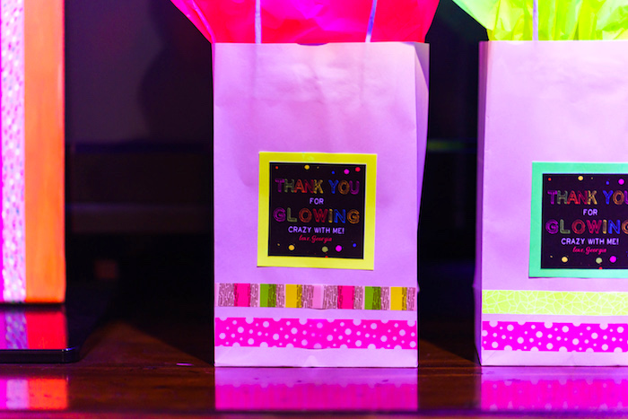 "Thank you for Glowing Crazy with Me" gift bags from a Glow Dance Birthday Party on Kara's Party Ideas | KarasPartyIdeas.com (19)