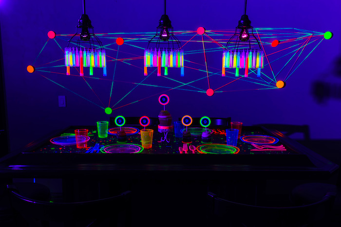 Glow in the Dark Dining Table from a Glow Dance Birthday Party on Kara's Party Ideas | KarasPartyIdeas.com (49)