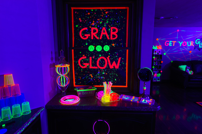 Grab & Glow Party Table from a Glow Dance Birthday Party on Kara's Party Ideas | KarasPartyIdeas.com (48)