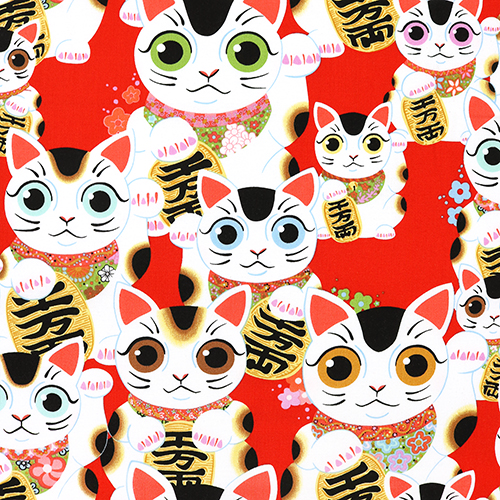 Fuku Good Luck Kitty Fabric by Alexander Henry