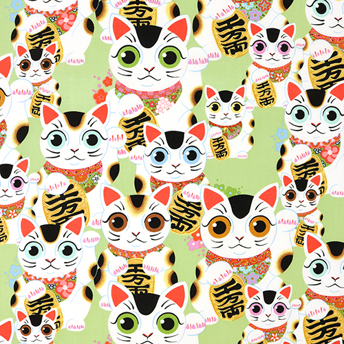 Fuku Good Luck Kitty Fabric by Alexander Henry