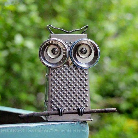 Cheese Grater Owl Yard Art