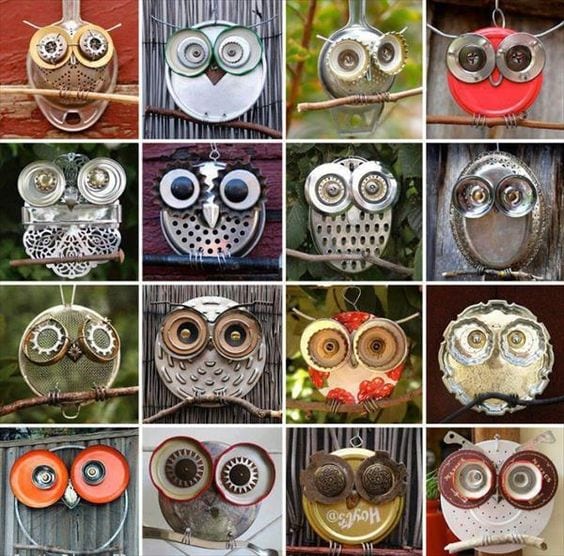 DIY Old Junk Yard Art Owls