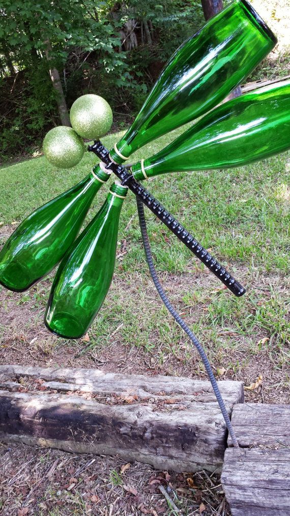 Glass Bottle Dragon Fly Yard Art