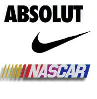 The image contains the logos of Absolut, Nike, and NASCAR.