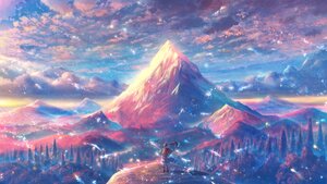 Rating: Safe Score: 35 Tags: boots bou_nin cape clouds dress landscape long_hair original polychromatic scenic sky tree User: BattlequeenYume