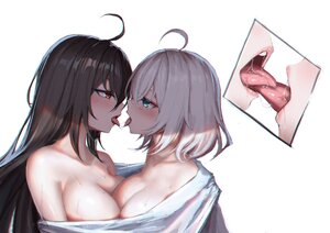 Rating: Questionable Score: 46 Tags: black_hair blue_eyes blush breasts kiss long_hair original red_eyes short_hair wet white white_hair yuri yurichtofen User: BattlequeenYume