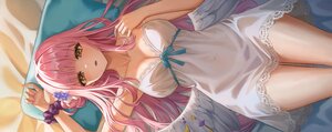 Rating: Questionable Score: 38 Tags: bed blue_archive blush bow breasts cleavage kama_(kama_ovo) long_hair misono_mika navel pajamas pink_hair ribbons see_through wings wristwear yellow_eyes User: BattlequeenYume