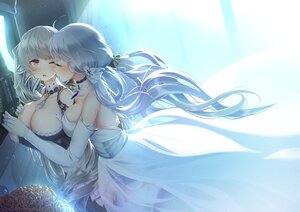 Rating: Questionable Score: 24 Tags: 2girls anthropomorphism azur_lane blush book breast_grab breasts choker cleavage dress elbow_gloves flowers formidable_(azur_lane) garter_belt gloves gray_hair illustrious_(azur_lane) imo_bouya kiss long_hair red_eyes rose see_through stockings twintails wink yuri User: BattlequeenYume