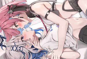 Rating: Questionable Score: 47 Tags: 2girls amane_kanata angel blush bow braids collar gray_hair green_eyes halo himemori_luna hololive kiss navel pink_hair purple_eyes scarlet_(wv0102) short_hair shorts skirt tie yuri User: otaku_emmy