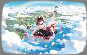 Rating: Safe Score: 20 Tags: anthropomorphism azur_lane blue_eyes bow breasts brown_hair choker cleavage clouds cross dress garter gloves landscape petals rainbow ribbons sakura_koharu scenic short_hair sky socks transparent twintails wand water z35_(azur_lane) User: BattlequeenYume