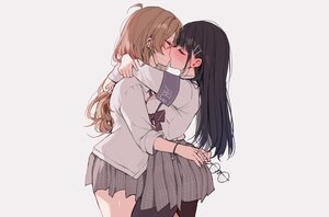 Rating: Questionable Score: 75 Tags: 2girls akatsuki_mikoto aoi_rei black_hair blush bow breasts brown_hair cleavage glasses hug kiss kudo_eru long_hair open_shirt original pantyhose school_uniform shirt sketch skirt third-party_edit wristwear yuri User: otaku_emmy