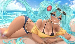 Rating: Safe Score: 18 Tags: aqua_eyes aqua_hair beach bikini brazilian_miku breasts cleavage dark_skin hatsune_miku long_hair lorikaruu necklace shirt shorts sunglasses swimsuit tan_lines twintails vocaloid water wristwear User: FormX