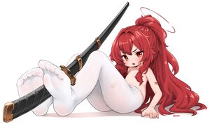 Rating: Questionable Score: 19 Tags: ashiharatsumori_koito bandaid blush close comodomodo flat_chest halo katana loli long_hair nipples pantyhose ponytail project_kv red_eyes red_hair see_through signed sword topless weapon white User: BattlequeenYume