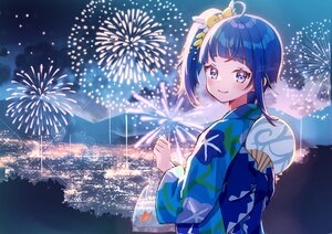 Rating: Safe Score: 23 Tags: animal blue_eyes blue_hair blush bow building city fan fireworks fish hirogaru_sky!_precure japanese_clothes landscape night ponytail precure scenic shuu_(mniarnoakou) signed sky sora_harewataru yukata User: otaku_emmy