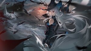 Rating: Safe Score: 36 Tags: animal arknights beach bird boat clouds dress feathers gloves gray_hair hat long_hair madao red_eyes skadi_(arknights) sky sunset water weapon User: BattlequeenYume