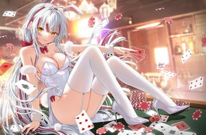 Rating: Safe Score: 81 Tags: animal_ears bow breasts bunny_ears bunnygirl cleavage devil_heavens garter_belt gray_hair jpeg_artifacts leotard long_hair nijisanji orange_eyes stockings tail virtuareal wristwear xuan_xiaozhi User: BattlequeenYume