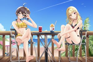 Rating: Safe Score: 20 Tags: 2girls aqua_eyes bicolored_eyes bikini blonde_hair bow breasts brown_hair choker clouds garter green_eyes hololive hoshikawa_sara long_hair mt_mozuku natsuiro_matsuri navel nijisanji red_eyes short_hair sky swimsuit water yellow_eyes User: S17