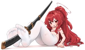 Rating: Questionable Score: 21 Tags: ashiharatsumori_koito bandaid blush bra close comodomodo flat_chest halo katana loli long_hair pantyhose ponytail project_kv red_eyes red_hair see_through signed sword underwear weapon white User: BattlequeenYume