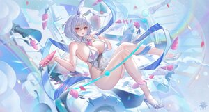 Rating: Safe Score: 13 Tags: animal_ears anthropomorphism azur_lane breasts bunny_ears bunnygirl cleavage gray_hair leotard navel rainbow red_eyes ribbons see_through short_hair sirius_(azur_lane) tansuan_(ensj3875) watermark wristwear User: BattlequeenYume