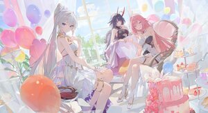 Rating: Safe Score: 3 Tags: blue_eyes blush breasts cake choker cleavage clouds dress elysia_(honkai_impact) food fruit garter gray_hair honkai_impact honkai_(series) horns kiana_kaslana leaves long_hair modare pink_hair ponytail purple_eyes purple_hair raiden_mei sky strawberry tree User: BattlequeenYume