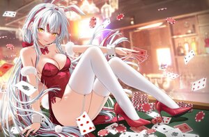 Rating: Safe Score: 54 Tags: animal_ears bow breasts bunny_ears bunnygirl cleavage devil_heavens garter_belt gray_hair jpeg_artifacts leotard long_hair nijisanji orange_eyes stockings tail virtuareal wristwear xuan_xiaozhi User: BattlequeenYume