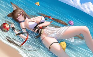 Rating: Questionable Score: 16 Tags: amagi_(azur_lane) animal animal_ears anthropomorphism azur_lane ball beach bikini bird bow breasts brown_hair cleavage clouds foxgirl frozen-sad gloves japanese_clothes long_hair manjuu_(azur_lane) navel purple_eyes see_through sky swim_ring swimsuit water User: BattlequeenYume