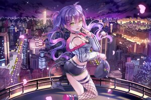 Rating: Safe Score: 37 Tags: ass breasts building city cleavage collar demon green_eyes hat hololive landscape long_hair night petals purple_hair scenic shorts sky stars tail thighhighs tokoyami_towa twintails yinori User: BattlequeenYume