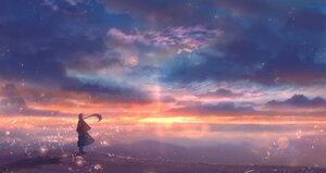 Rating: Safe Score: 38 Tags: boots bou_nin braids cape clouds dress landscape long_hair original scenic sky sunset User: BattlequeenYume