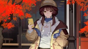 Rating: Safe Score: 3 Tags: animal_ears autumn bicolored_eyes brown_hair building cine_(wazd0183) doggirl hood inui_toko leaves nijisanji phone reflection shade User: otaku_emmy