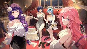 Rating: Safe Score: 16 Tags: aimitkkays animal_ears aqua_eyes aqua_hair blue_hair bow braids breasts building cake choker cleavage clouds couch dress drink elbow_gloves eula_lawrence flowers food foxgirl fruit genshin_impact gloves group headband long_hair necklace pantyhose pink_hair ponytail purple_eyes purple_hair raiden_shogun rose short_hair skirt sky strawberry yae_miko yelan_(genshin_impact) User: BattlequeenYume