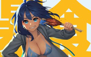 Rating: Safe Score: 17 Tags: bikini blue_eyes blue_hair blush breasts cleavage fang food hood make_heroine_ga_oosugiru! rotix short_hair swimsuit yanami_anna User: otaku_emmy