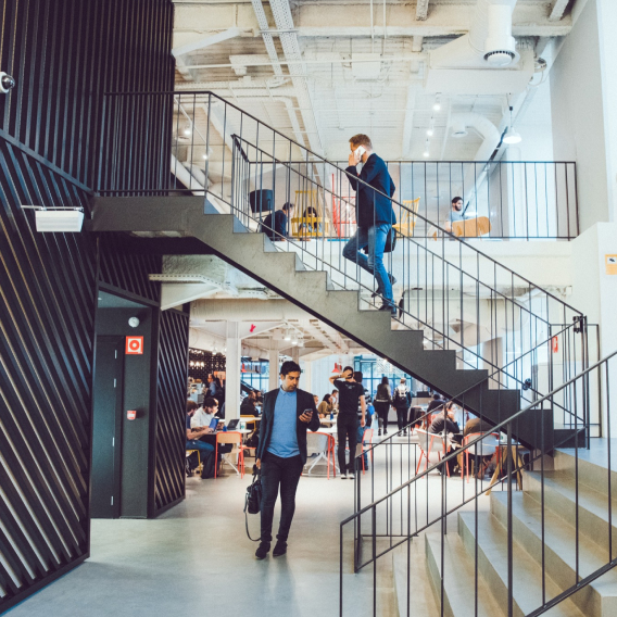 man walking on staircase.