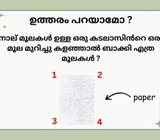 നാല് മൂലകൾ ഉള്ള ഒരു കടലാസിൻറെ ഒരു മൂല മുറിച്ചു കളഞ്ഞാൽ