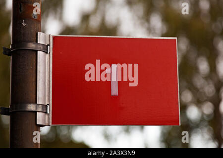 the number one on a red sign with white text, used by the fire brigade Stock Photo