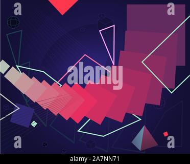 Color Retro 80's Style Cyberspace Technology Background, vector illustration cartoon. Stock Vector