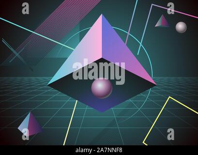 80s pyramid retro background Stock Vector