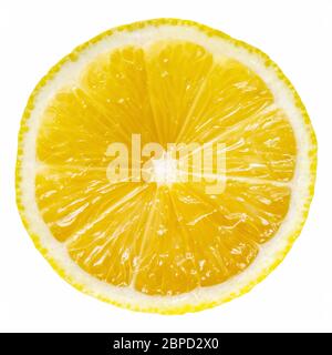 Lemon slice isolated on white background, fresh citrus fruit design element. Stock Photo