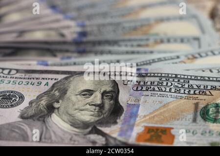 USA dollar banknotes hundred dollars bills. Currency money profir business concept Stock Photo