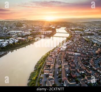 Scenic aerial landscape of Newport Gwent Stock Photo