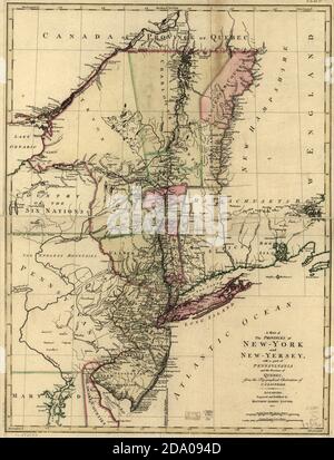 Old and vintage map of New York and New Jersey (New Yersey). 1777. Stock Photo