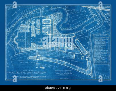 Plan of the Bronx International Exposition 1916 pre-opening map. This World's Fair was held in the Bronx, New York, United States, and opened  in 1918. Stock Photo