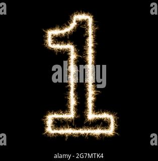 Number 1 - Made out of sparkles, isolated on black Stock Photo