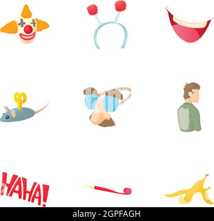 First of April icons set, cartoon style Stock Vector