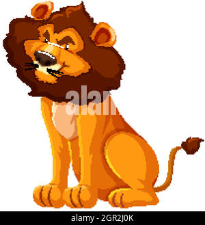 Wild lion sitting on white background Stock Vector